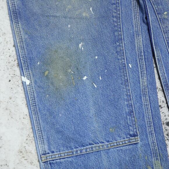 THRASHED Vintage Carhartt B73 DST Faded Blue Jeans Denim Double Knee Pant 34x31 - Picture 8 of 16